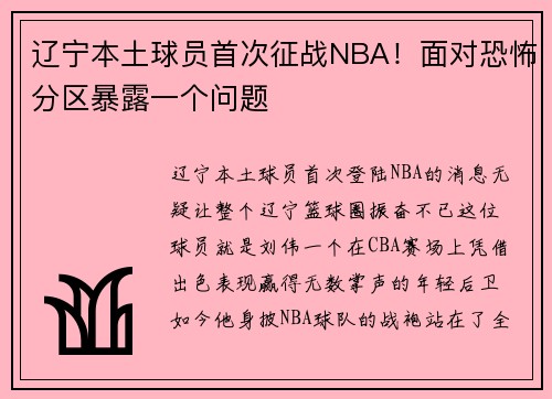 辽宁本土球员首次征战NBA！面对恐怖分区暴露一个问题