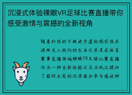 沉浸式体验裸眼VR足球比赛直播带你感受激情与震撼的全新视角